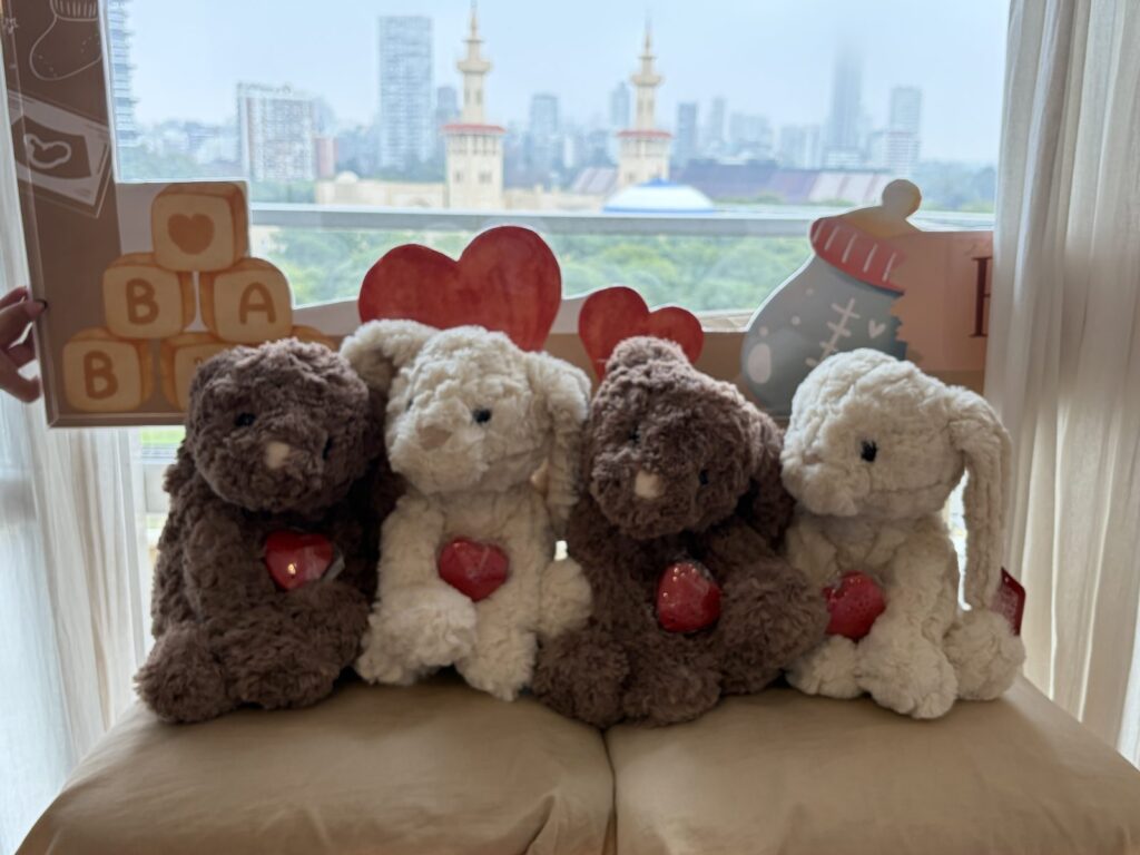 Tres modelos de peluches Mi Primer Latido con el latido del bebé grabado: Mocca, Sophie y Nikki